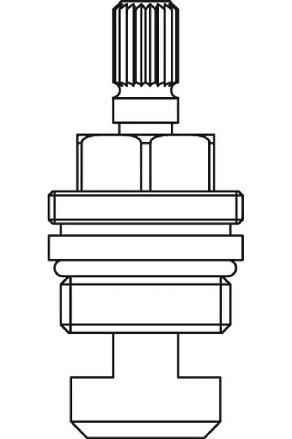 Keramisches Innenleben eines Wasserhahns, mit Gewinde und Sicherungsringen. Ideal Standard-Design, geeignet für verschiedene Standardinstallationen.